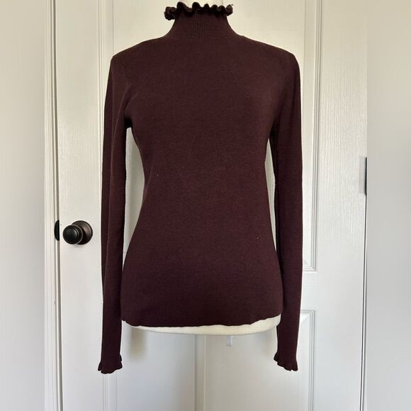Who What Wear Women’s Plum Rayon Blend Turtleneck Ruffle Sweater Size Small - Picture 1 of 8